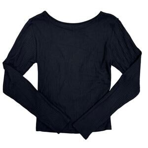 Victoria Sport Black Long‑Sleeve Top | Ribbed Stretch w Back Crisscross - Size S